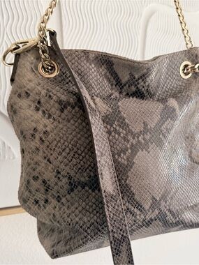 Michael Kors Taupe Python-Print Shoulder Bag with Gold Chain